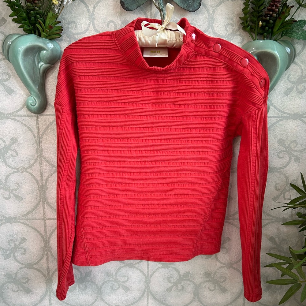 Maeve Anthropologie Red Textured Button Shoulder Sweater Size Small